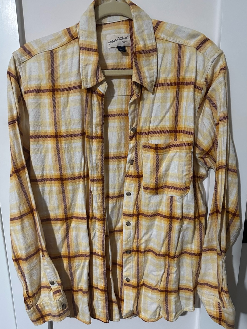 Women's Universal Thread Yellow Plaid Button-Up Shirt